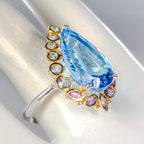 AAA GEM 24 ct Natural Blue Topaz Ring 925 Sterling Silver Size 8.5 /R465532