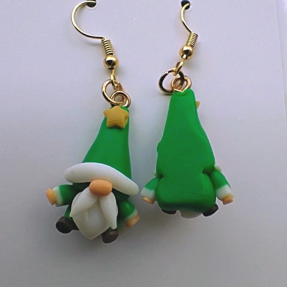 Dangle Earrings Holiday Christmas Gnome Clay 18k Gold Plated Fishhooks New!