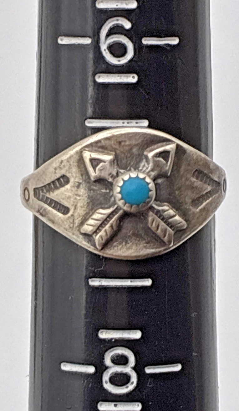 Sterling Silver Crossed Arrows Turquoise Ring Southwestern Size 7 3.4g