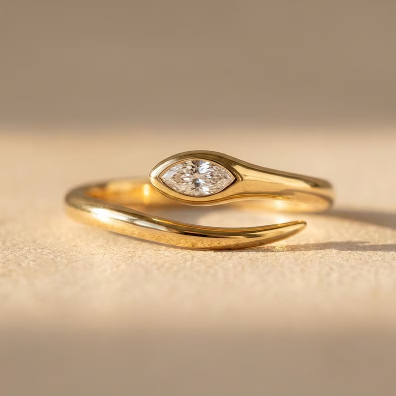 2 Ct Marquise Cut Simulated Diamond OpenBypass Band Ring 14k Yellow Gold Plated