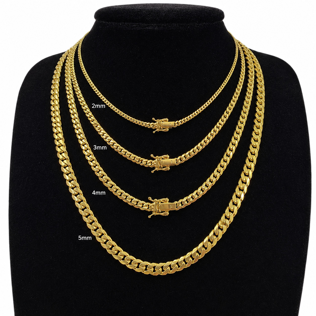 10k Solid Gold Miami Cuban Chain 2mm 3mm 4mm 5mm 18 20 22 24 inch Men Women