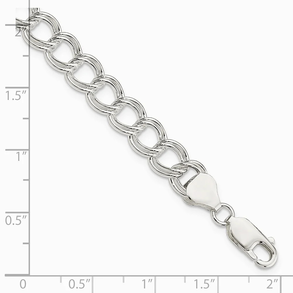 Sterling Silver 7.75mm Solid Double Link Charm Bracelet