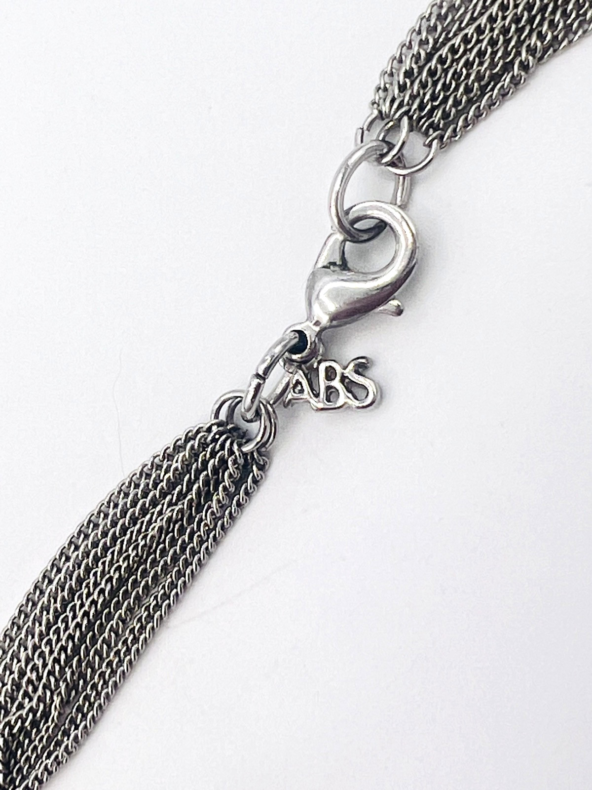 Signed ABS Allen Schwartz Silvertone Multi Chain Crystal Necklace