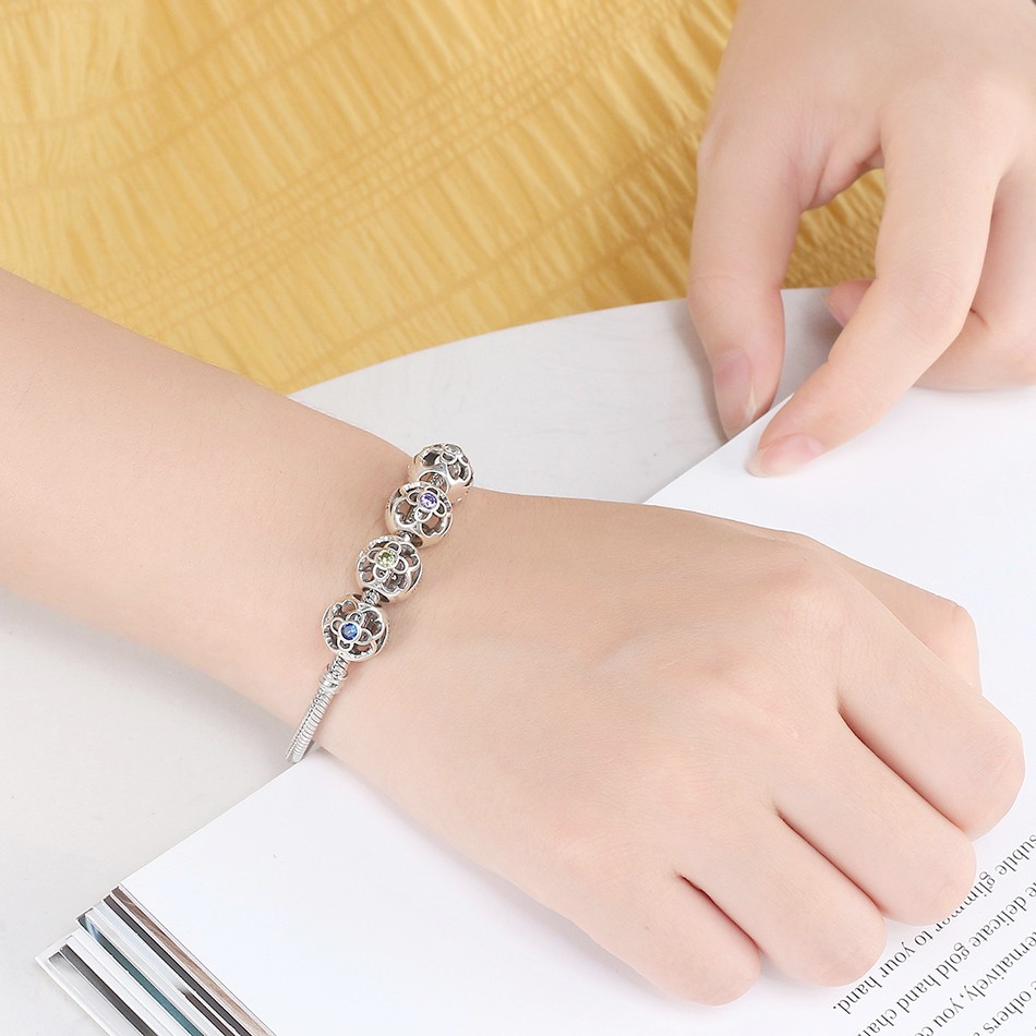 Snake Chain Charm Bracelet Sterling Silver Cz Love Clasp Ginger Lyne Collection