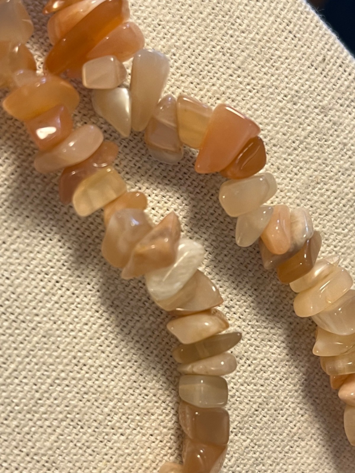 Heavy 36″ Peach Moonstone Nugget Bead Necklace. Great Color Variation. No Clasp