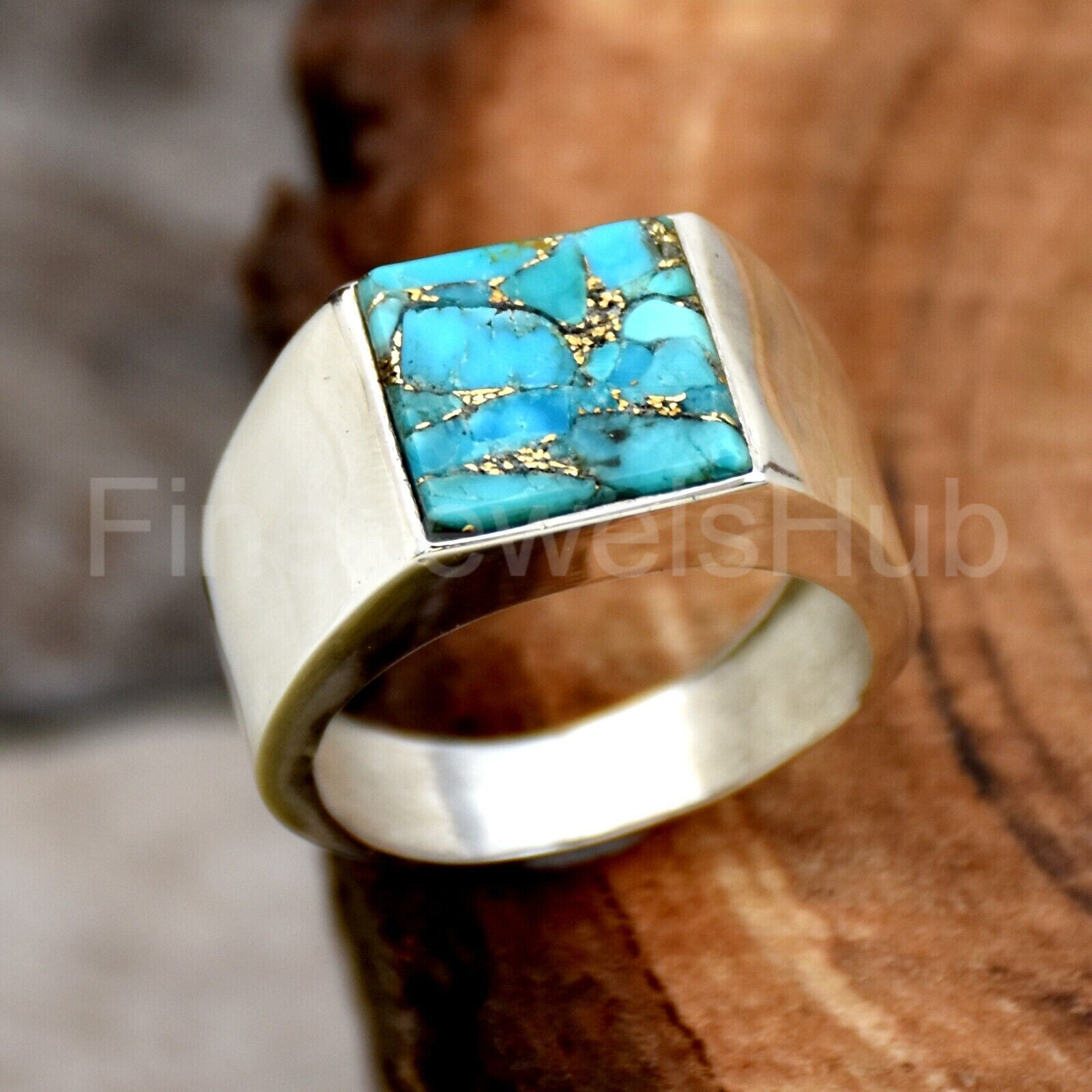 Blue Copper Turquoise Ring 925 Sterling Silver Ring Handmade Ring Men’s Ring