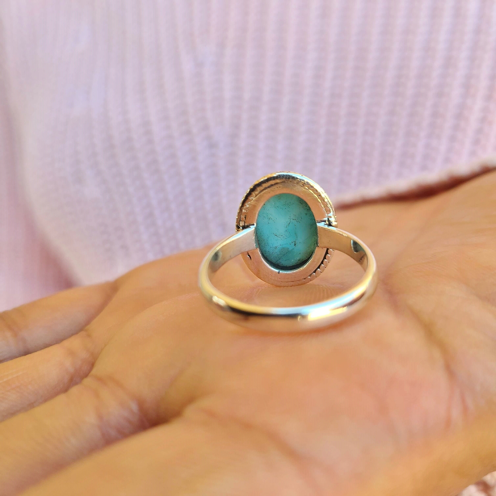 Genuine Larimar Ring 925 Sterling Silver Statement Ring Hand Made Ships From USA