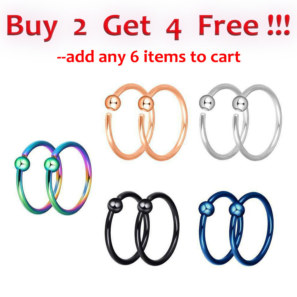 2pcs Captive Bead Ring 316L Steel Septum Nose Hoop Rings Earrings Piercing 20G