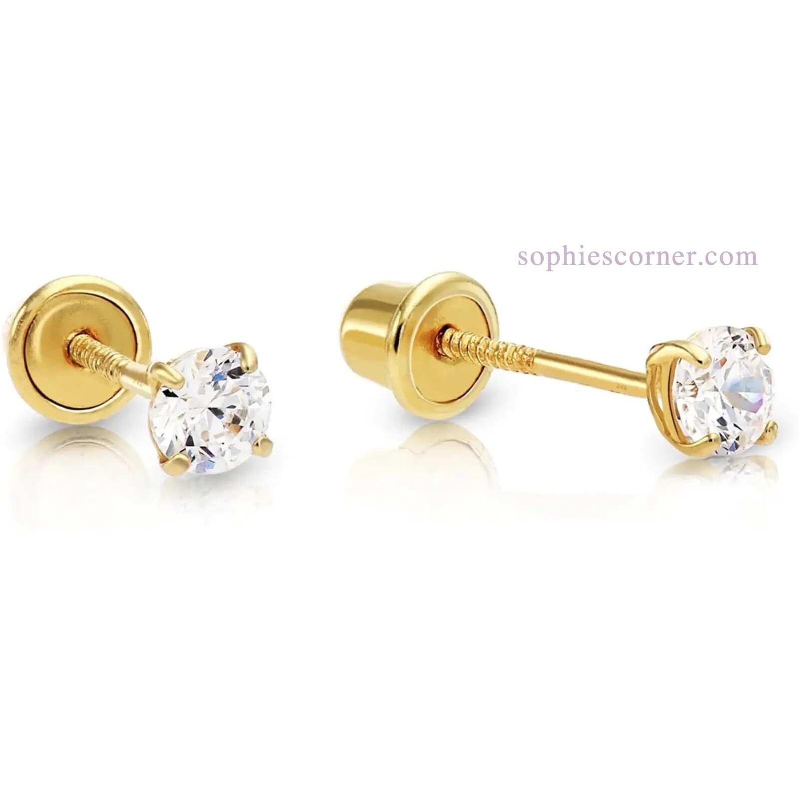 1.9mm Genuine Diamond Baby/Child Stud Earrings in 14k Yellow Gold – Screw Backs