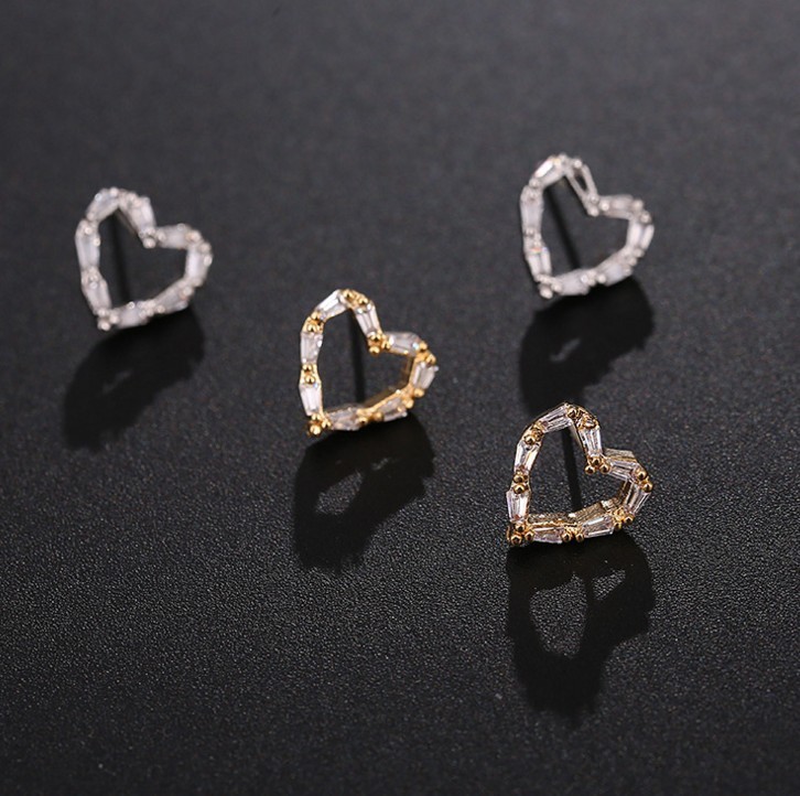 925 Sterling Silver Heart Clover Square Cubic Zirconia Stud Earrings Gift PE17
