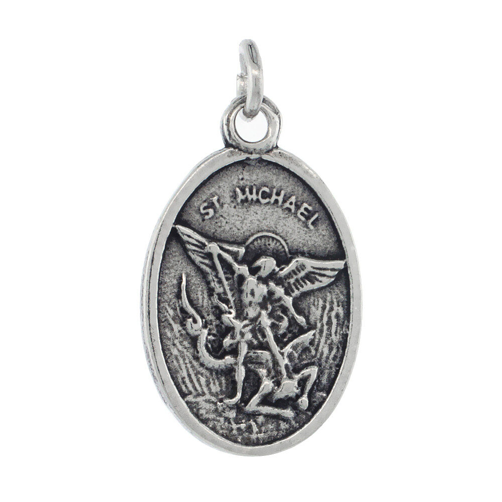 Sterling Silver St. Michael Oval-shaped Medal Pendant / Charm
