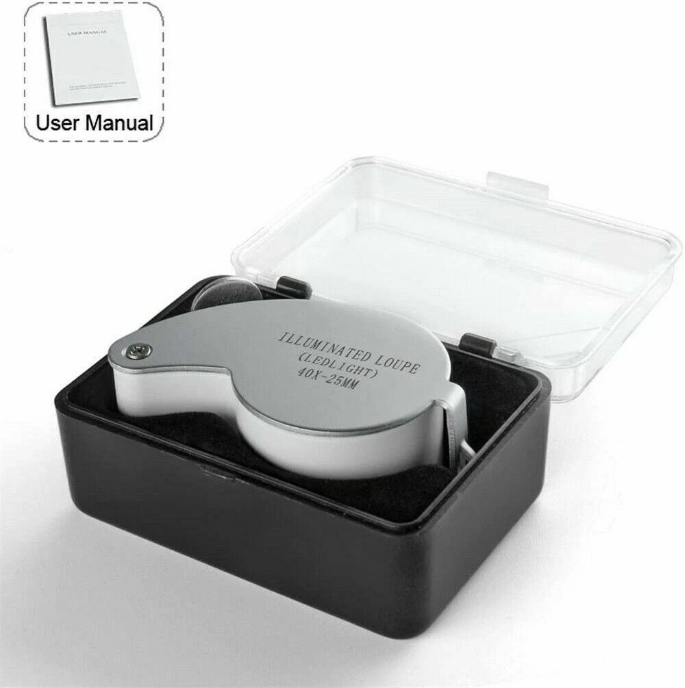 40X Magnifying Loupe Jewelry Eye Glass Magnifier LED Light Jewelers Loop Pocket.