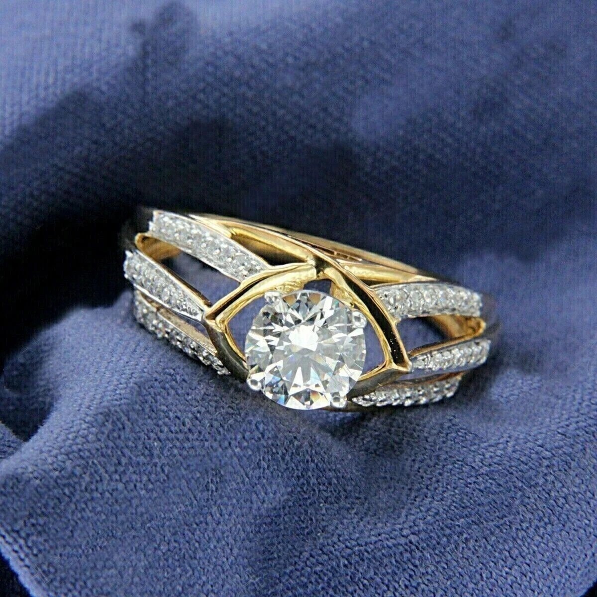2.20Ct Round Cut Simulated Stunning Engagement Band Ring 14k Yellow Gold Plated