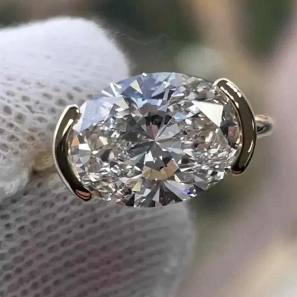 10.55Ct White Oval Treated Diamond Bezel Solitaire Ring 925 Silver Certified