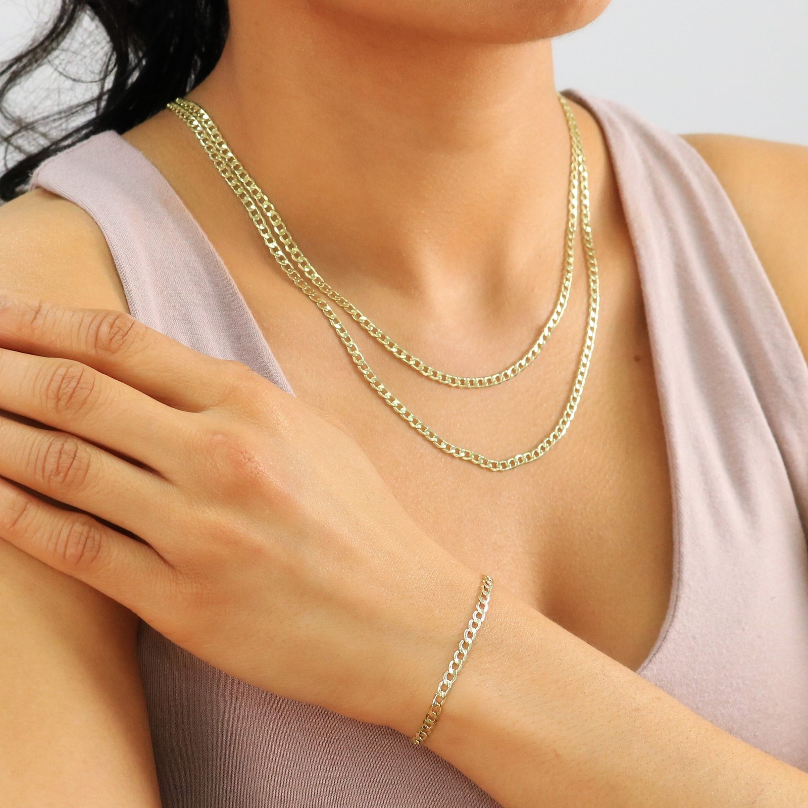 10K Yellow Gold 3.5mm Curb Cuban Link Chain Pendant Necklace Mens Womens 16″-30″