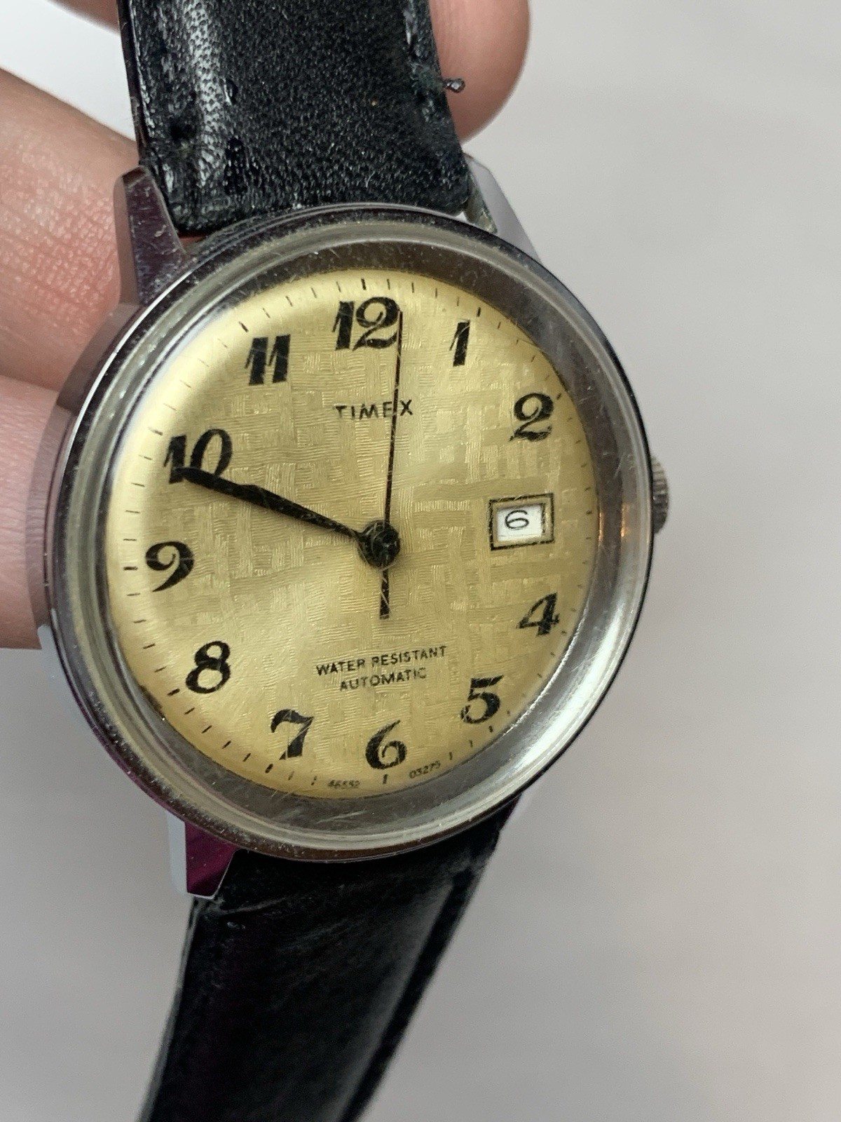 Vintage 1975 Timex Viscount Automatic Watch 35mm Rare Textured Linen Dial Works