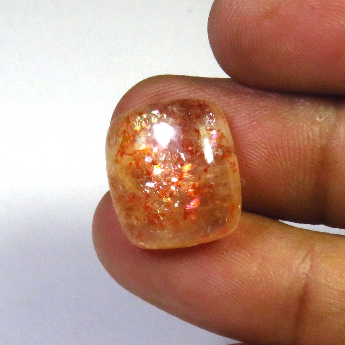 African Sunstone Rainbow Baguette Cabs 16×14 mm Natural Confetti Sunstone ST-617