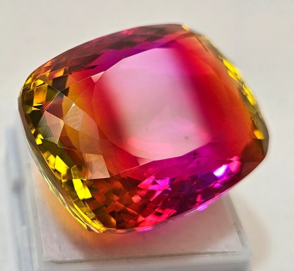 Natural Tourmaline Cushion Cut Bi-Colour 89-90Ct CERTIFIED EGL Loose Gemstone