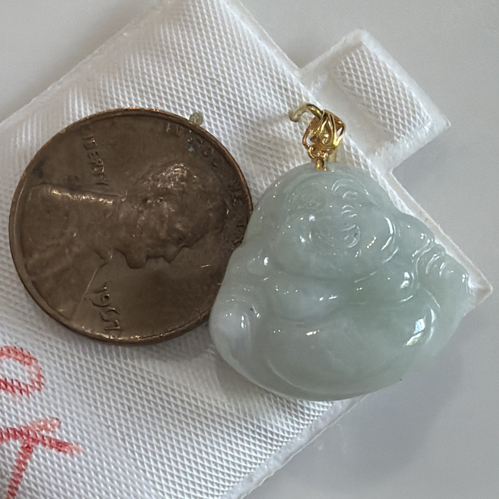 Light Green Laughing Buddha Jade Pendant (18k)