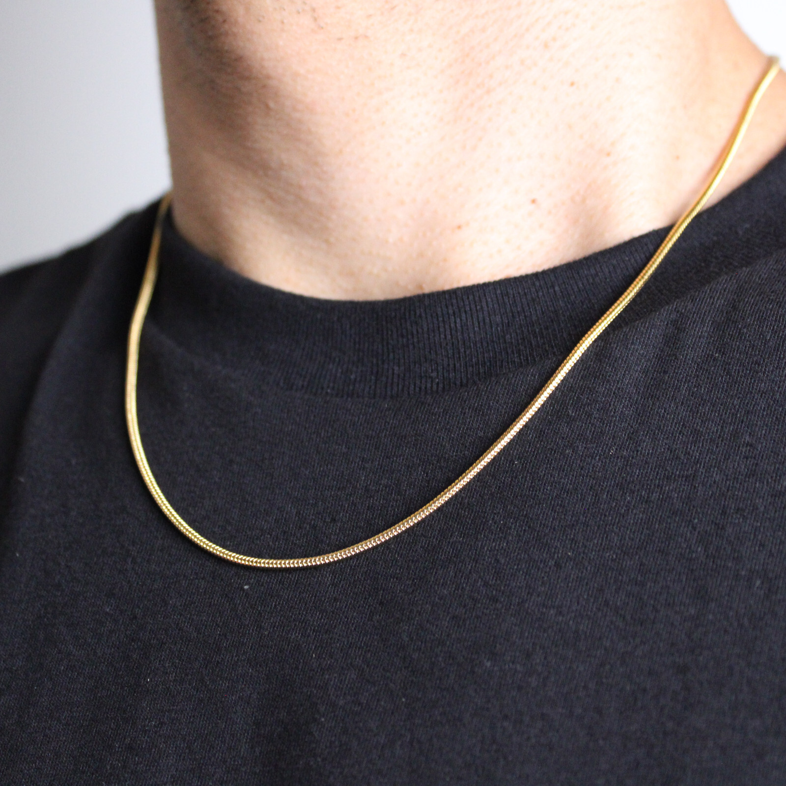 Gold 2mm Round Snake Chain Necklace 18″ 20″ 22″ 24″ Stainless Steel Streetwear