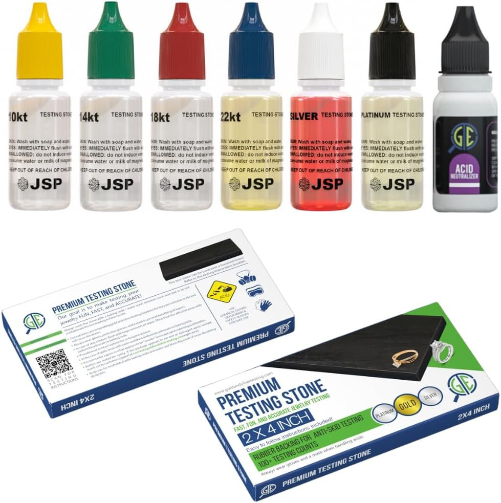 Gold Silver Platinum Jewelry Testing Kit 6 JSP Solutions 10K 14K 18K 22K 24K Sil