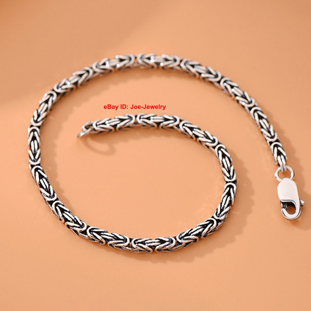 Pure 925 Sterling Silver Bracelet 2.5mm Byzantine Link Chain Bracelet 6.7-8.3″L