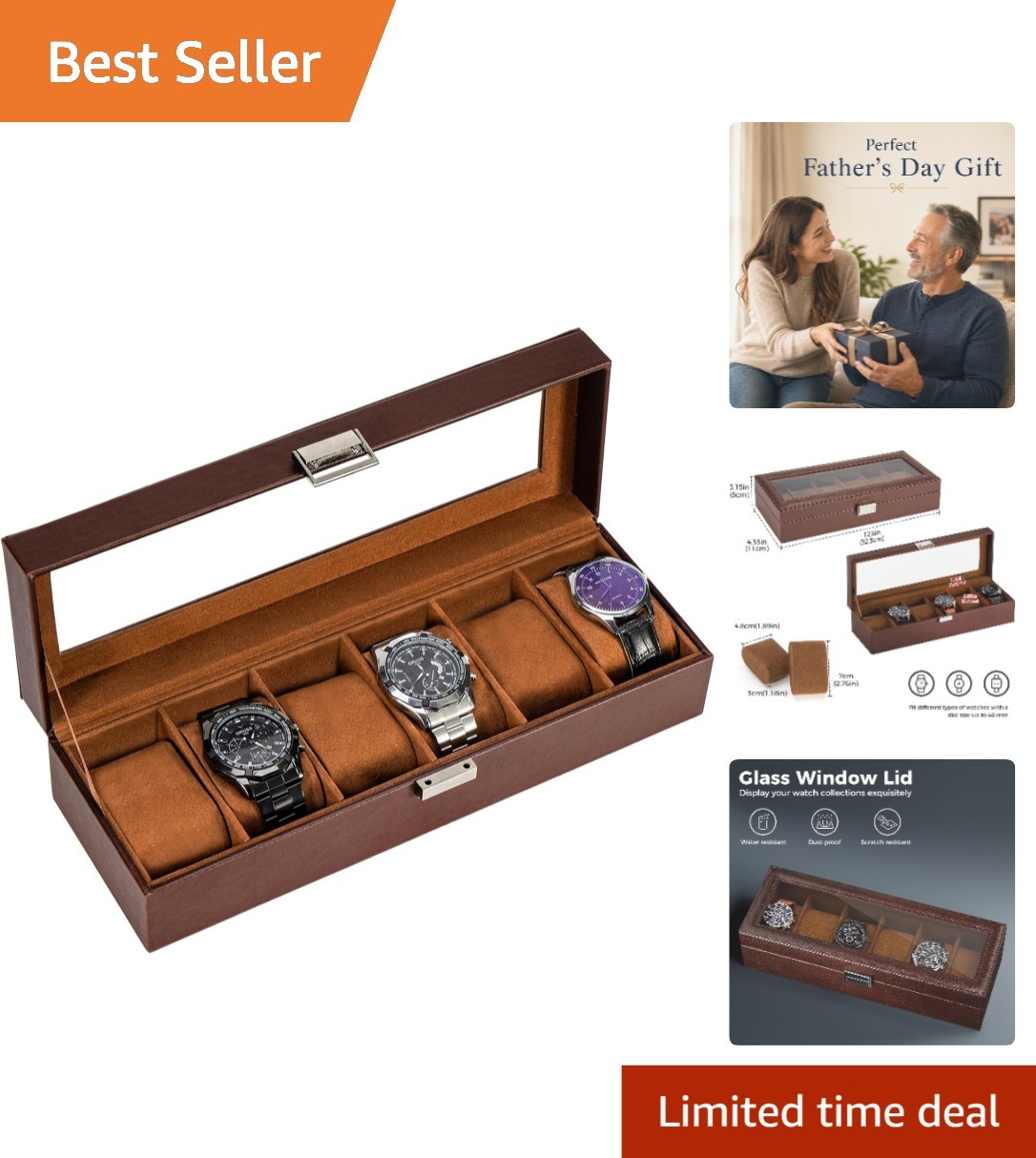 Multi-Functional 6-Slot Watch Display Case – Birthday and Anniversary Gift