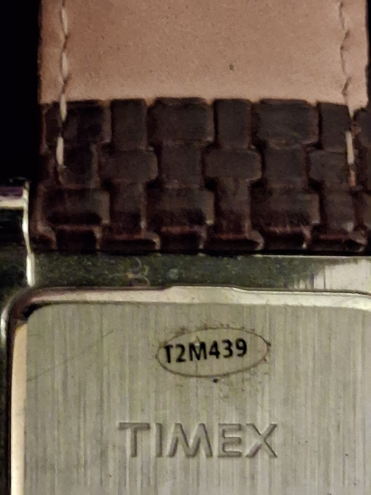 Timex INDIGLO Date Quartz Rectangular Silver Dial Brown Leather Strap 30m