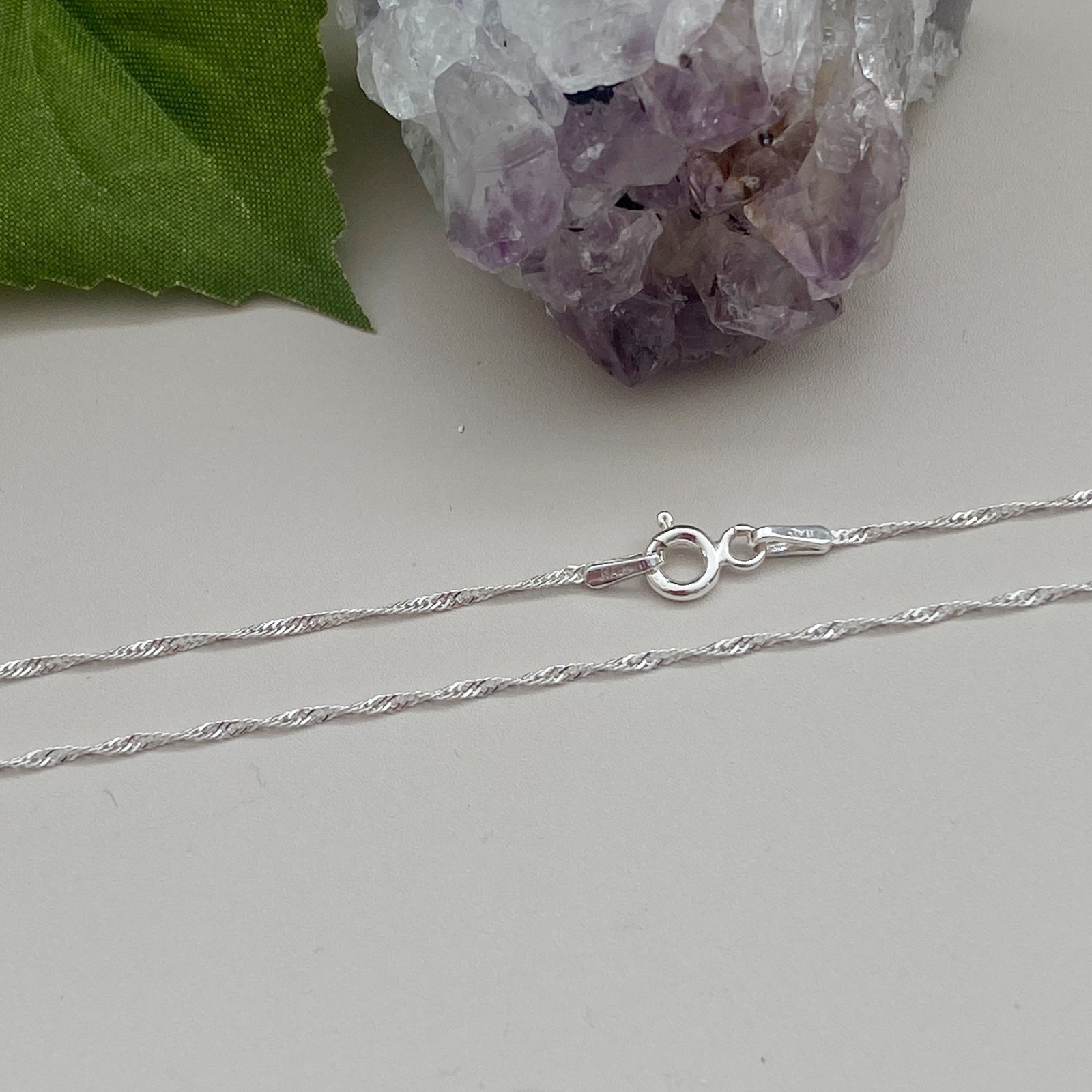 925 Sterling Silver Chain Necklace-Singapore chain-Finished ,Ready to Wear-1mm