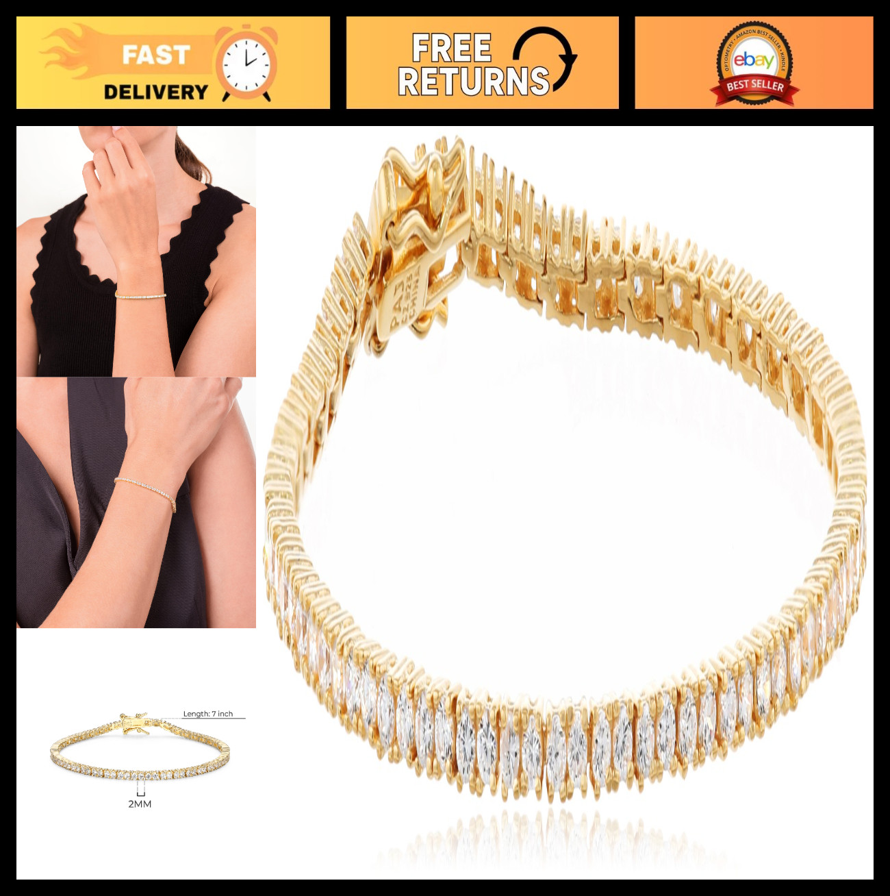 Sterling Silver Round Cut CZ Tennis Bracelet – Elegant Jewelry Gift for Women