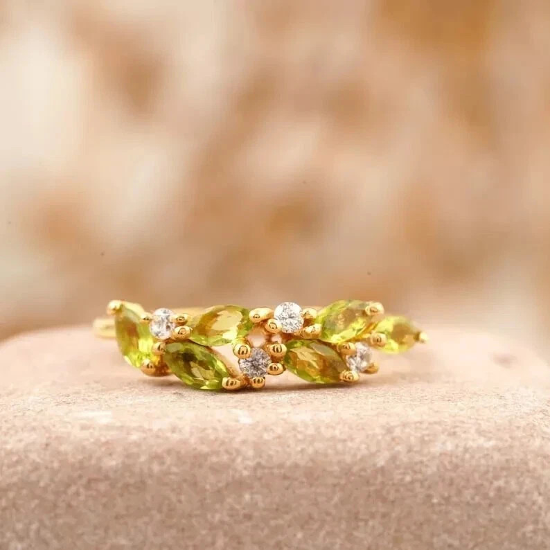 2Ct Marquise Cut Lab-Created Peridot 14K Yellow Gold Plated Engagement Band Ring