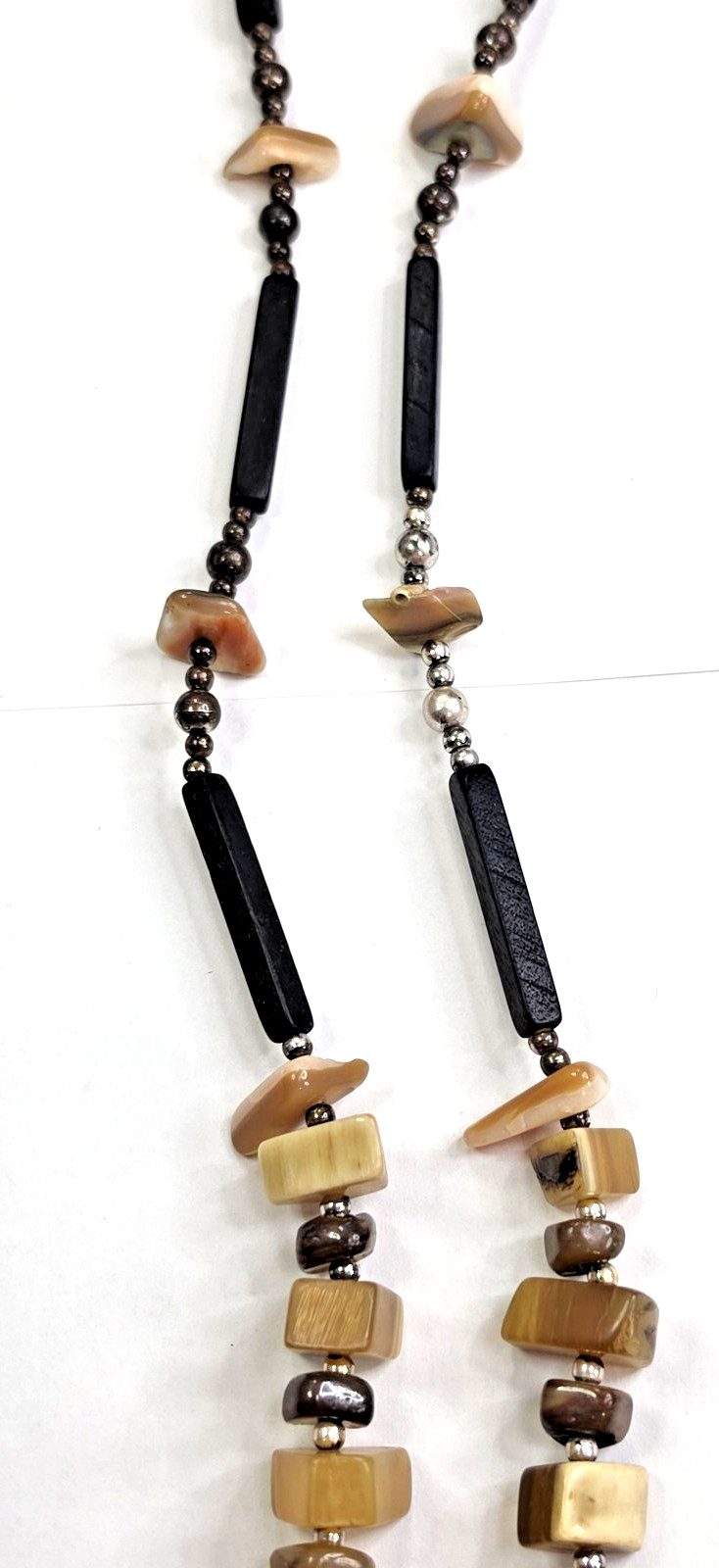 Handcrafted Beaded Necklace w/ Abalone Shell Freeform Pendant, Lobster Clasp