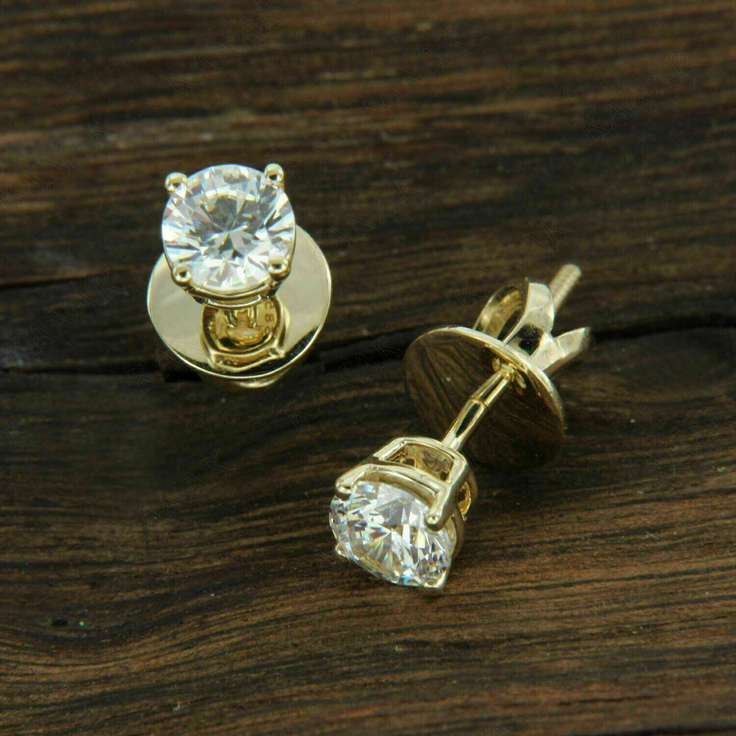 1ct Round Cut Lab-Created Diamond Solitaire Stud Earrings 14K Yellow Gold Finish