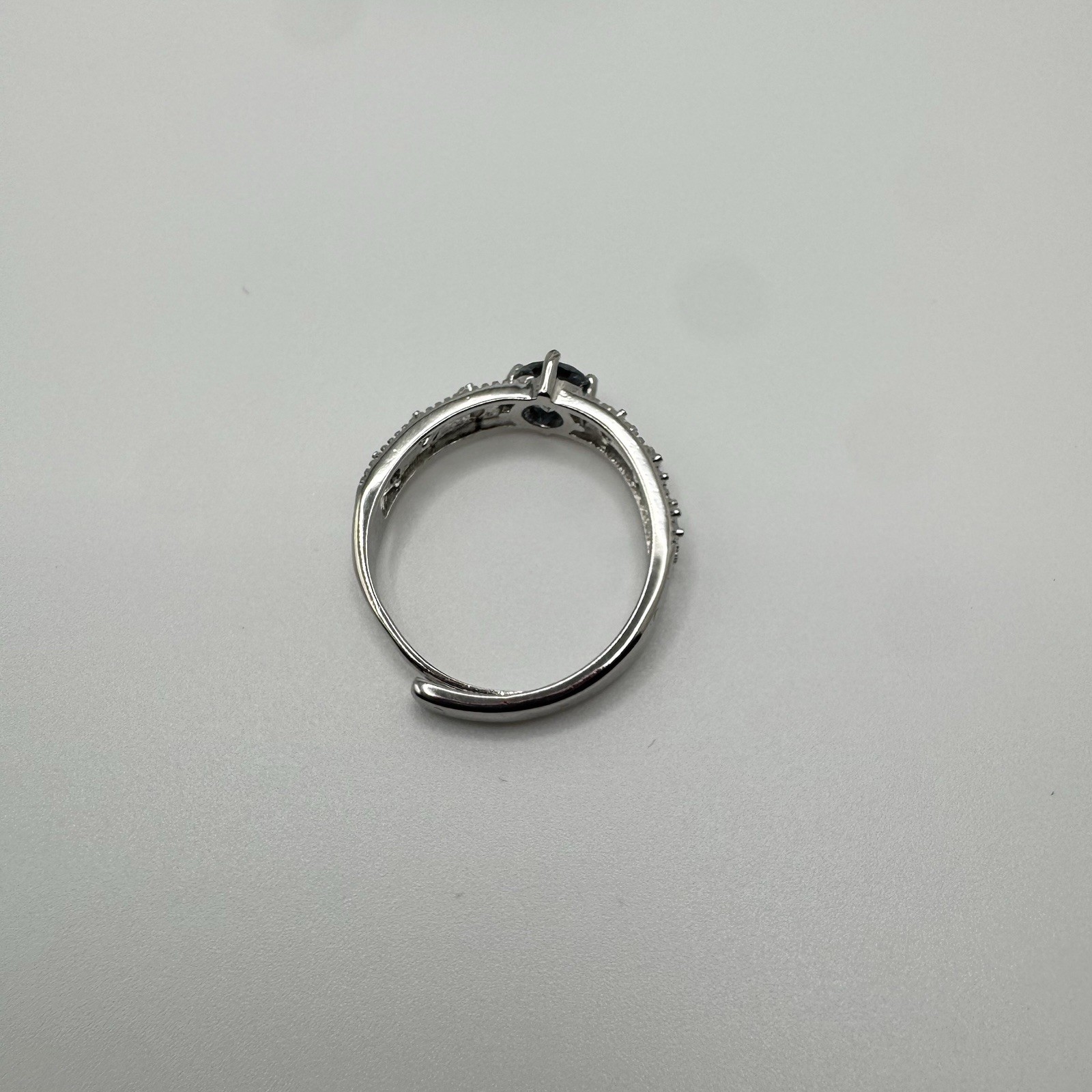 Vintage Style Silvertone Adjustable Ring With Blue CZ Stone