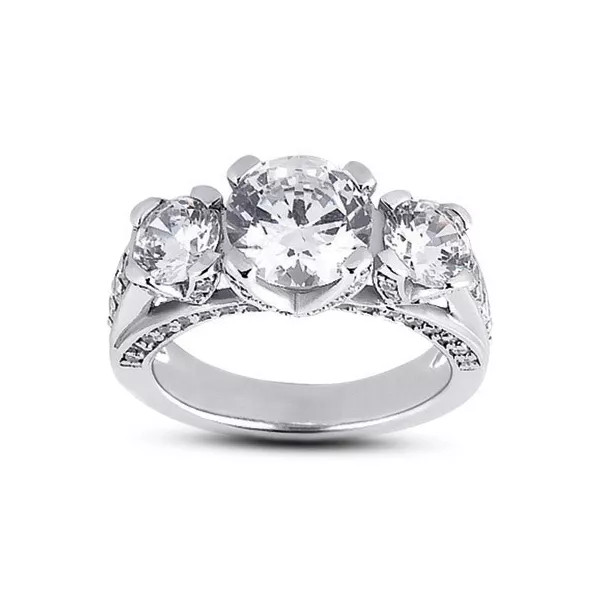 Solid 14K Gold 3-Stone Engagement Ring 2.35 Carat Round Lab-Grown Diamond E SI1