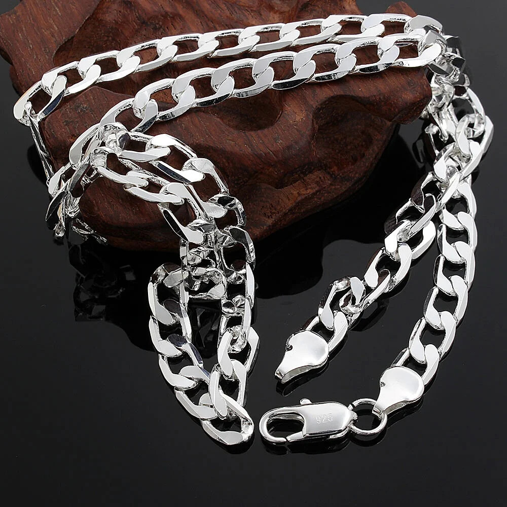 925 Sterling Silver 8mm Width 16~ 24 Inch Cuban Bend Chain Men’s Necklace –