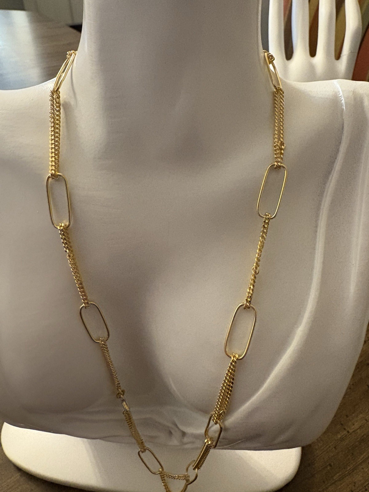 Gold Curb and Paperclip Chain Sterling Silver Necklace, 20 inches, 12.2 grams