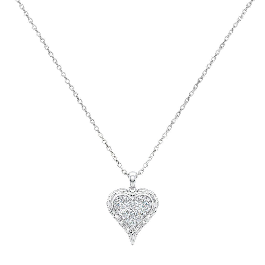 925 Sterling Silver Moissanite Double Heart Pave Pendant Necklace for Women