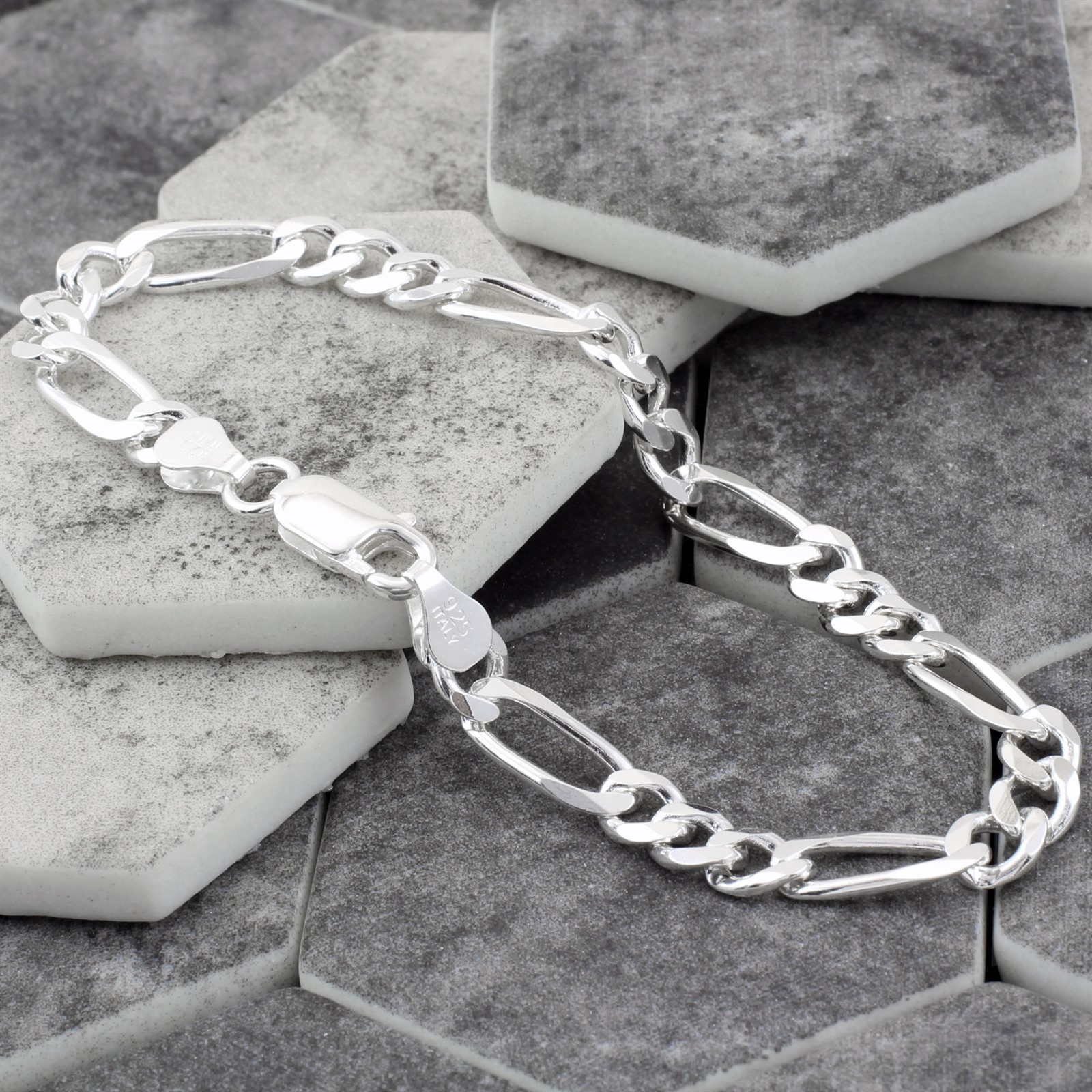 Guaranteed Genuine 925 Sterling Silver Figaro Bracelet or Anklet 7″ – 12″ Italy