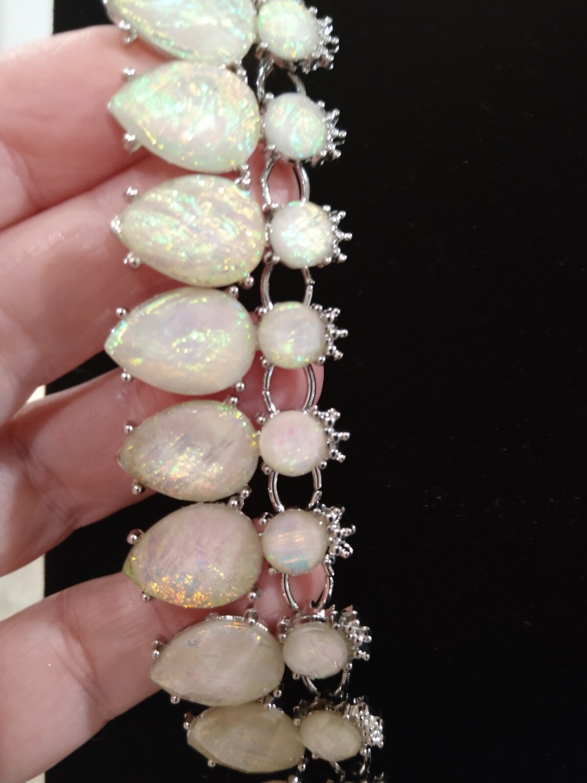 Simulated Large Opal Pears and Rounds in a Large Link Silvertone (16-24 inches)