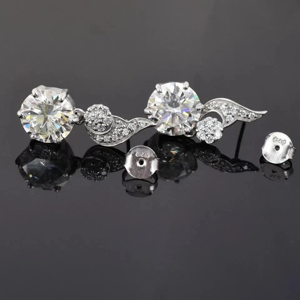 12 Ct Certified Treated White Diamond Solitaire Earrings 14k White Gold Plated