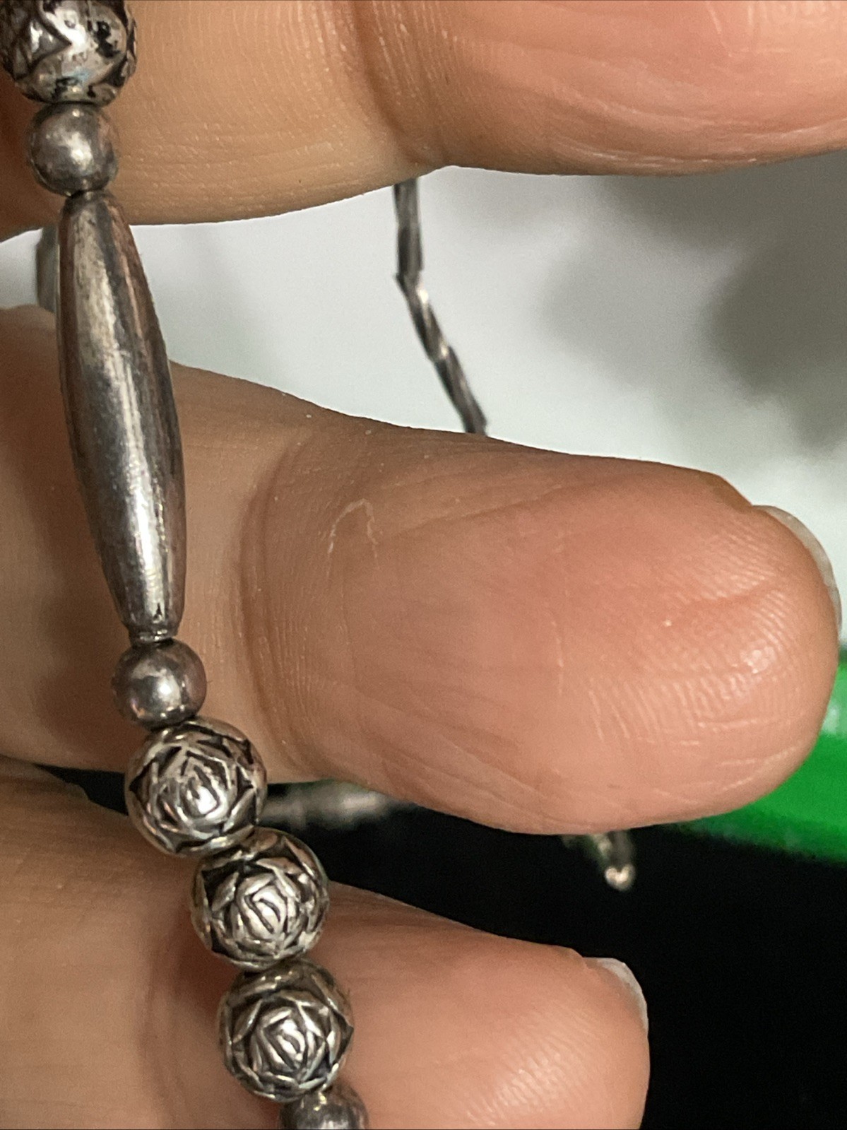 Old Pawn Sterling Silver NavajoNecklace 24″ No Mark Bead And Station