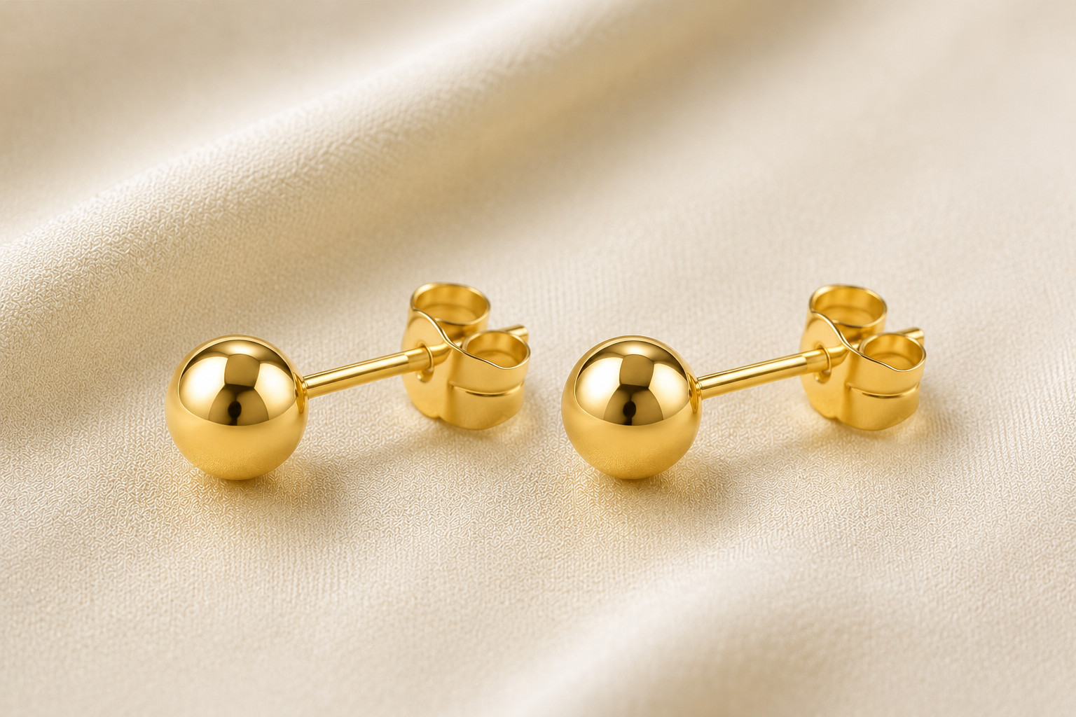 14K Solid Yellow/White Gold Ball Stud Earrings- Pure Gold 4MM Hypoallergenic NEW