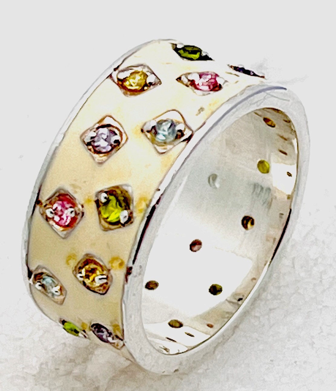 Sterling Silver 925 5.3 Gram Enamel Prong Set 22 Multicolor CZ Ring Size 6