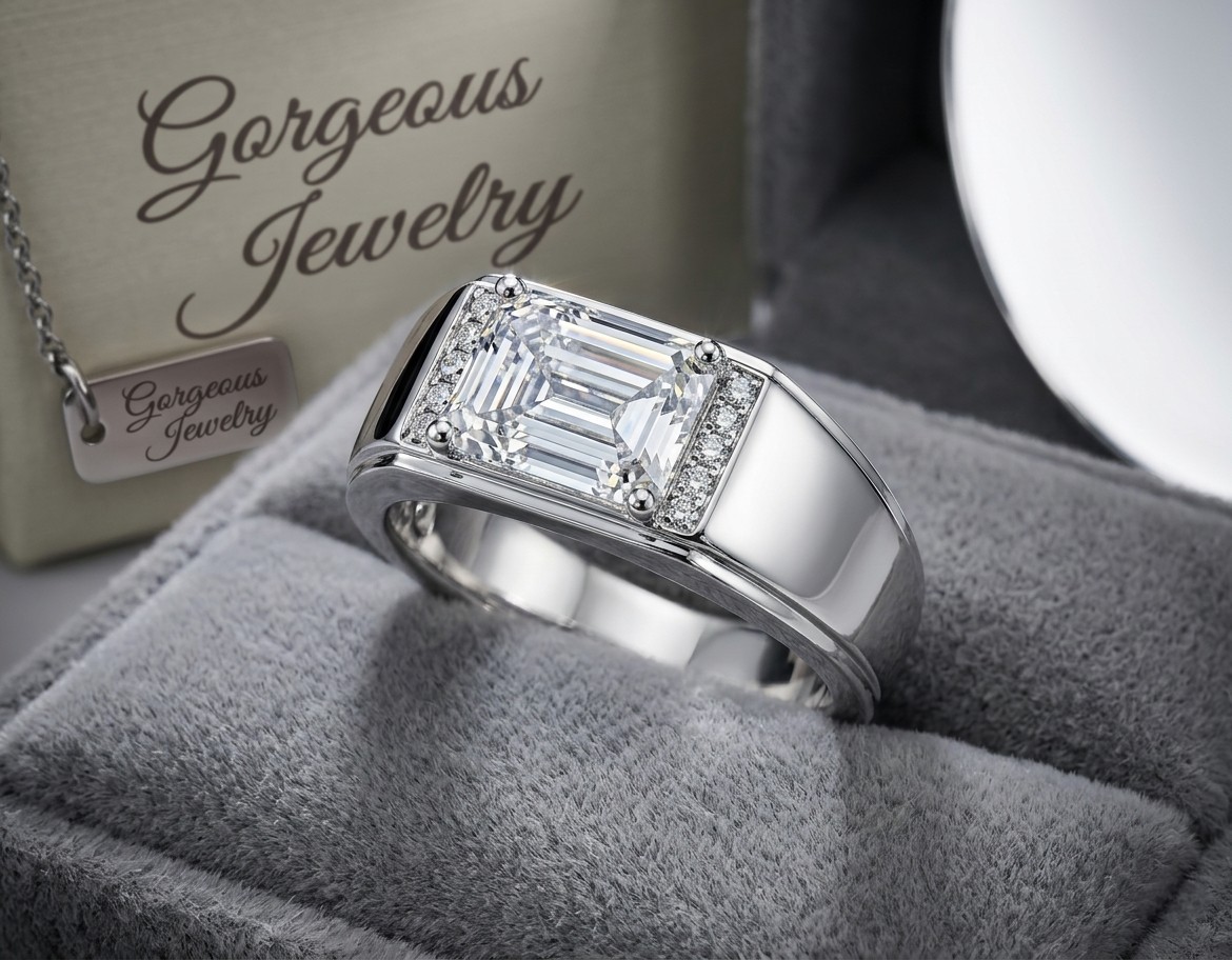 ​2.75ct Moissanite Mens Ring VVS1 D Emerald Cut Certified GRA Handcrafted USA TX