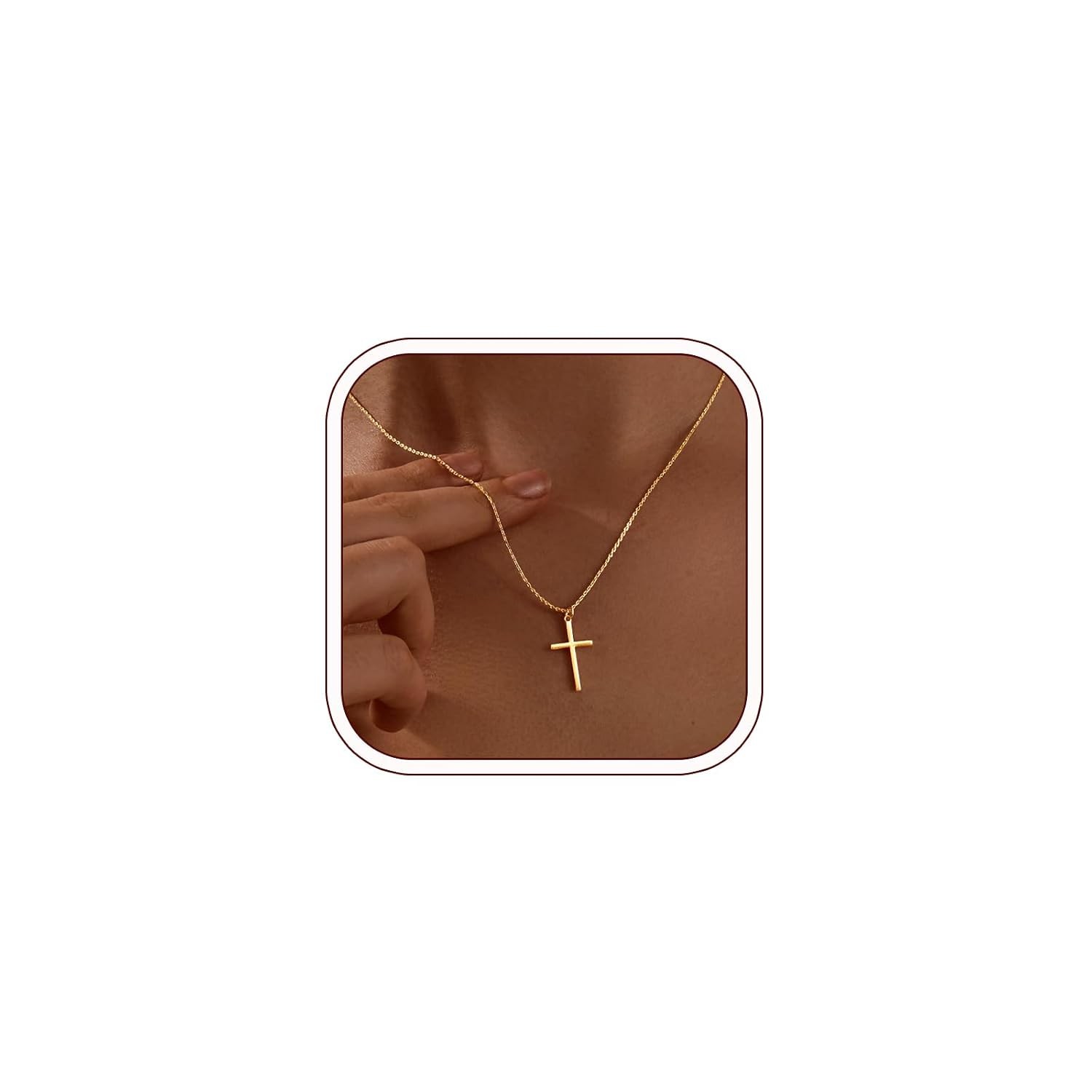 HERIER Cross Necklace for Women – 18K Gold Plated Cross Pendant Necklace Dainty