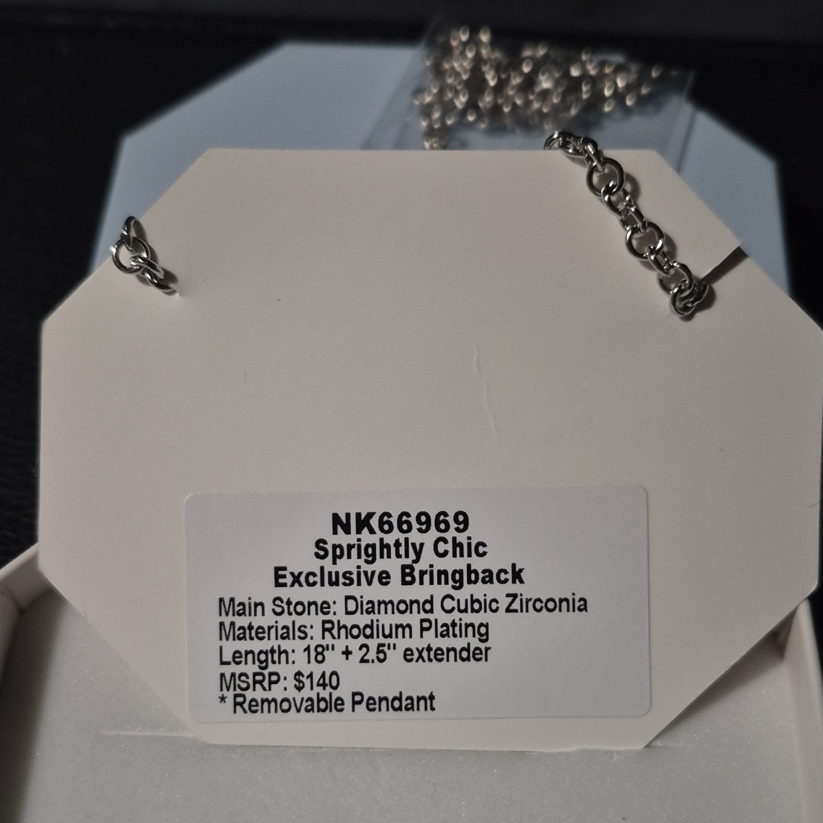 Rhodium Plated Cubic Zirconia Rectangle Pendant Necklace 18″+2.5″ NK66969