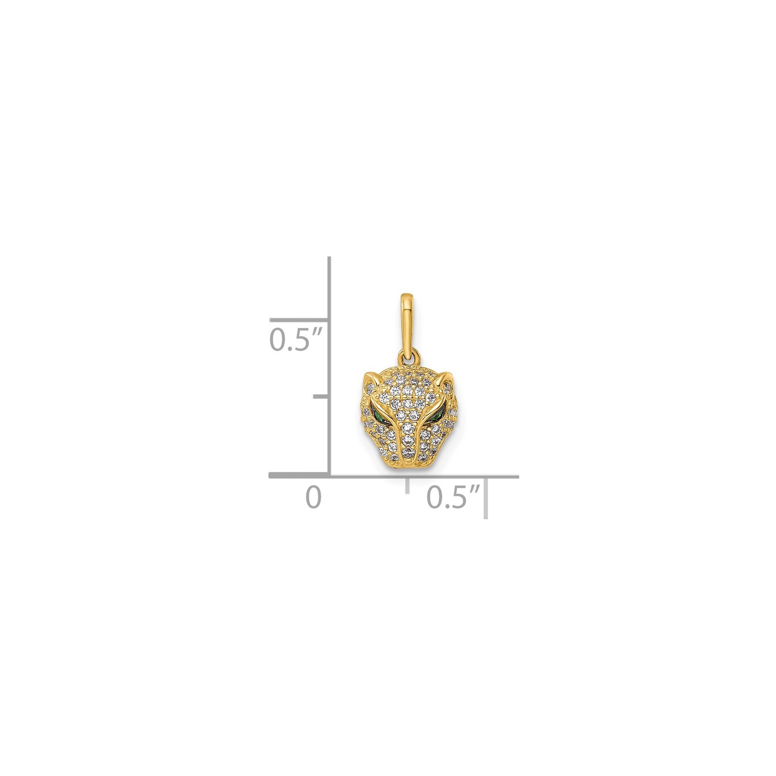 14k Yellow Gold Solid Leopard Pendant Charm with White Accent Stones