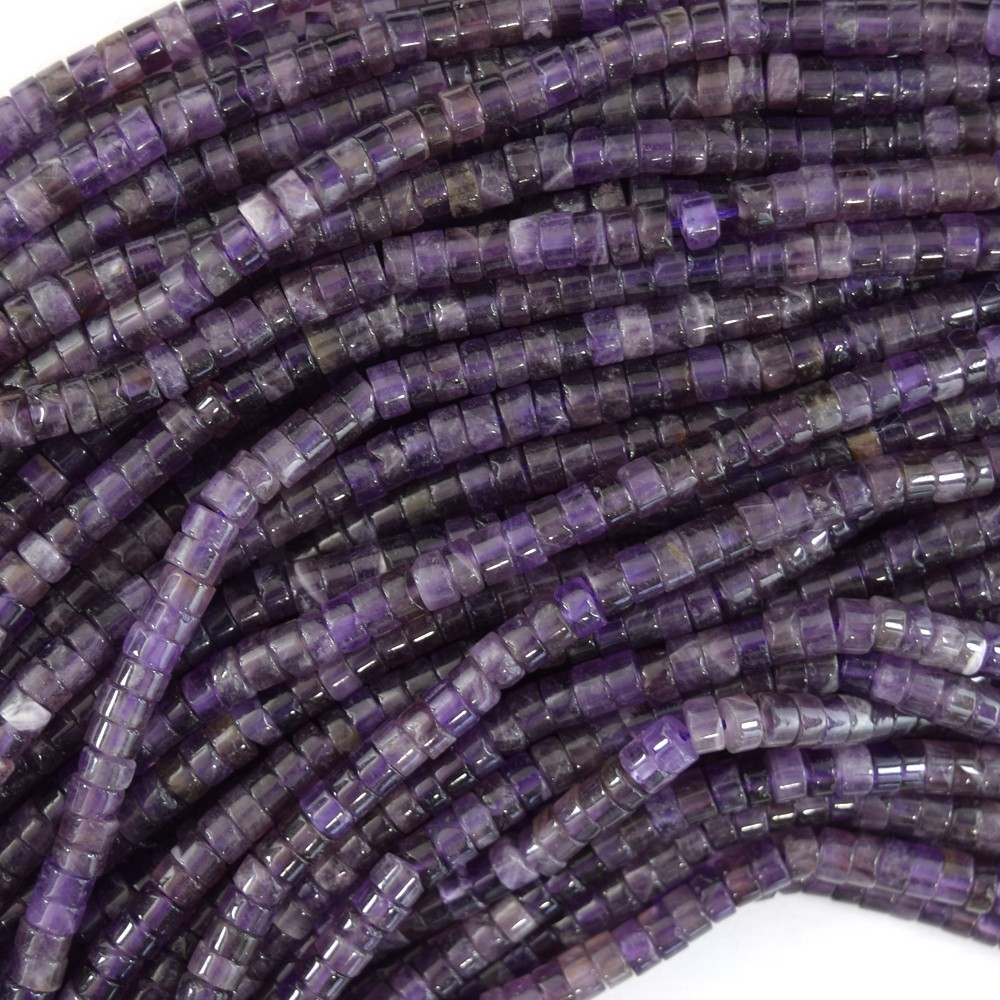 2x4mm natural purple amethyst heishi disc beads 15.5″ strand 4mm S1