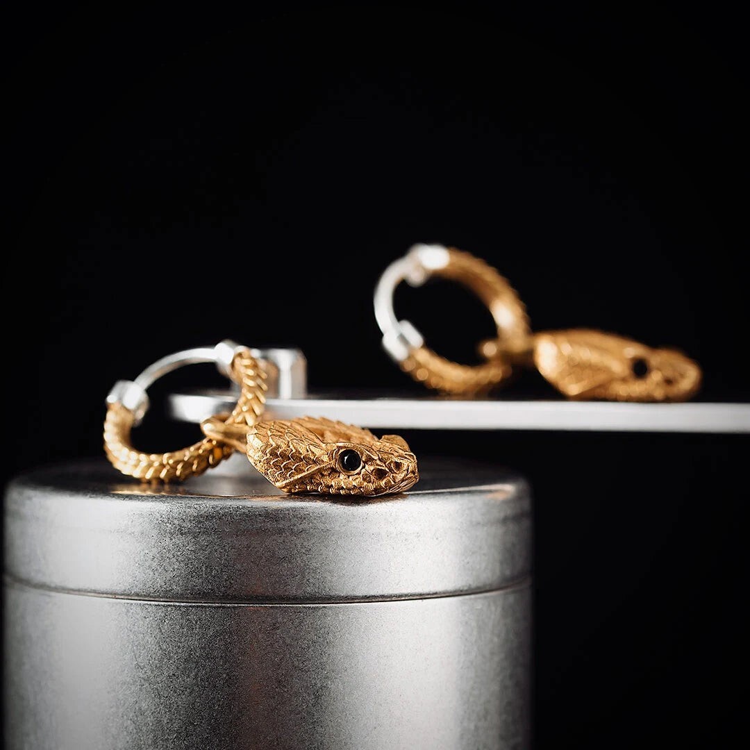 Rattlesnake Head Earrings Dangle Drop Hoop Earrings 925 Sterling Silver Ear Pins